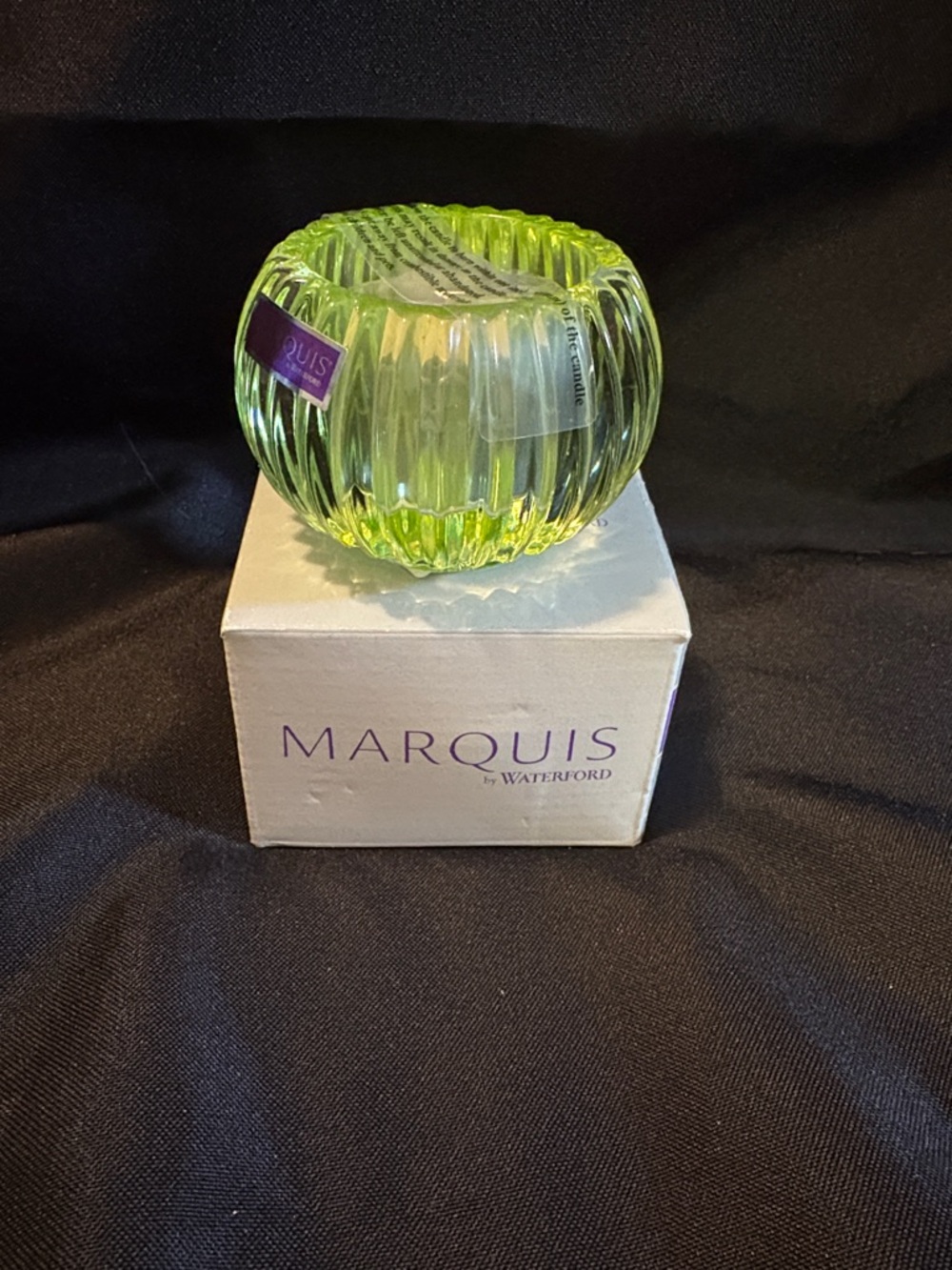 Marquis by Waterford Lime Green Ribbed Glass Votive Holder